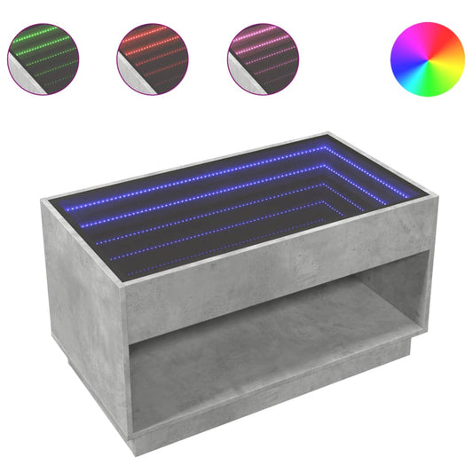 Coffee Table with Infinity LED Concrete Grey 90x50x50 cm
