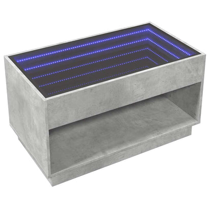 Coffee Table with Infinity LED Concrete Grey 90x50x50 cm
