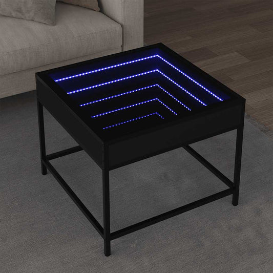 Coffee Table with Infinity LED Black 50x50x41 cm