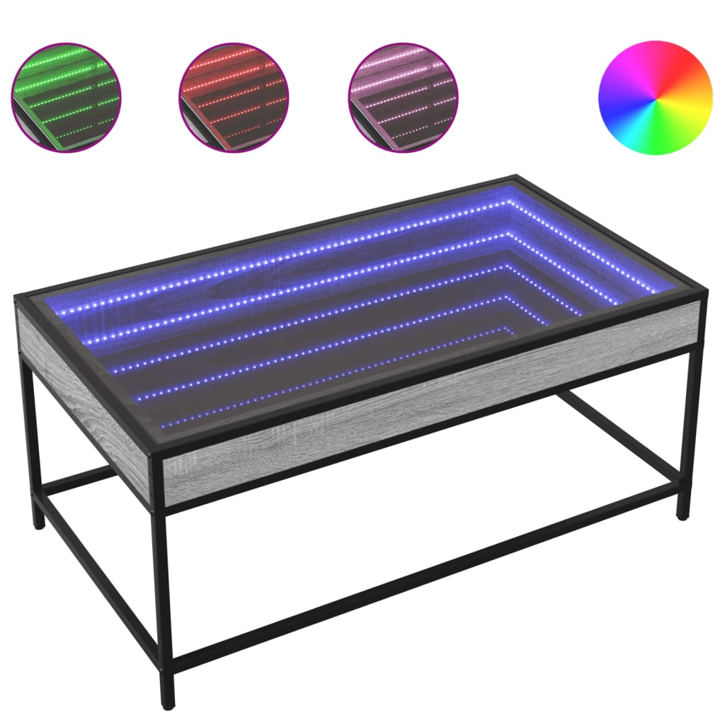 Coffee Table with Infinity LED Grey Sonoma 90x50x41 cm