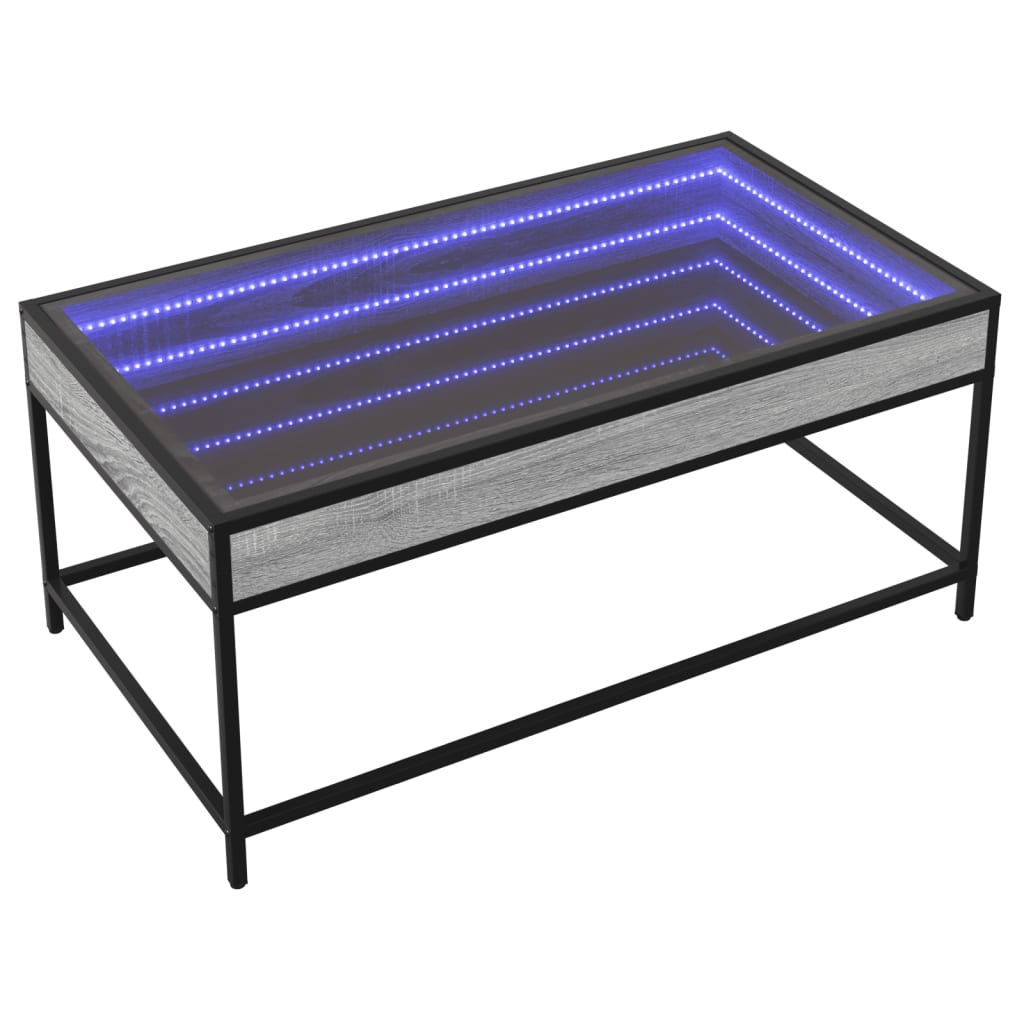 Coffee Table with Infinity LED Grey Sonoma 90x50x41 cm
