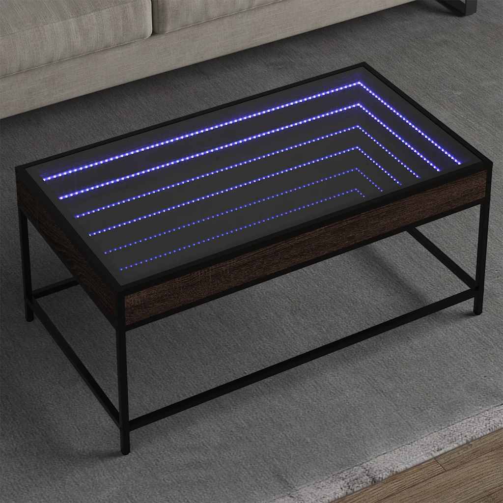 Coffee Table with Infinity LED Brown Oak 90x50x41 cm