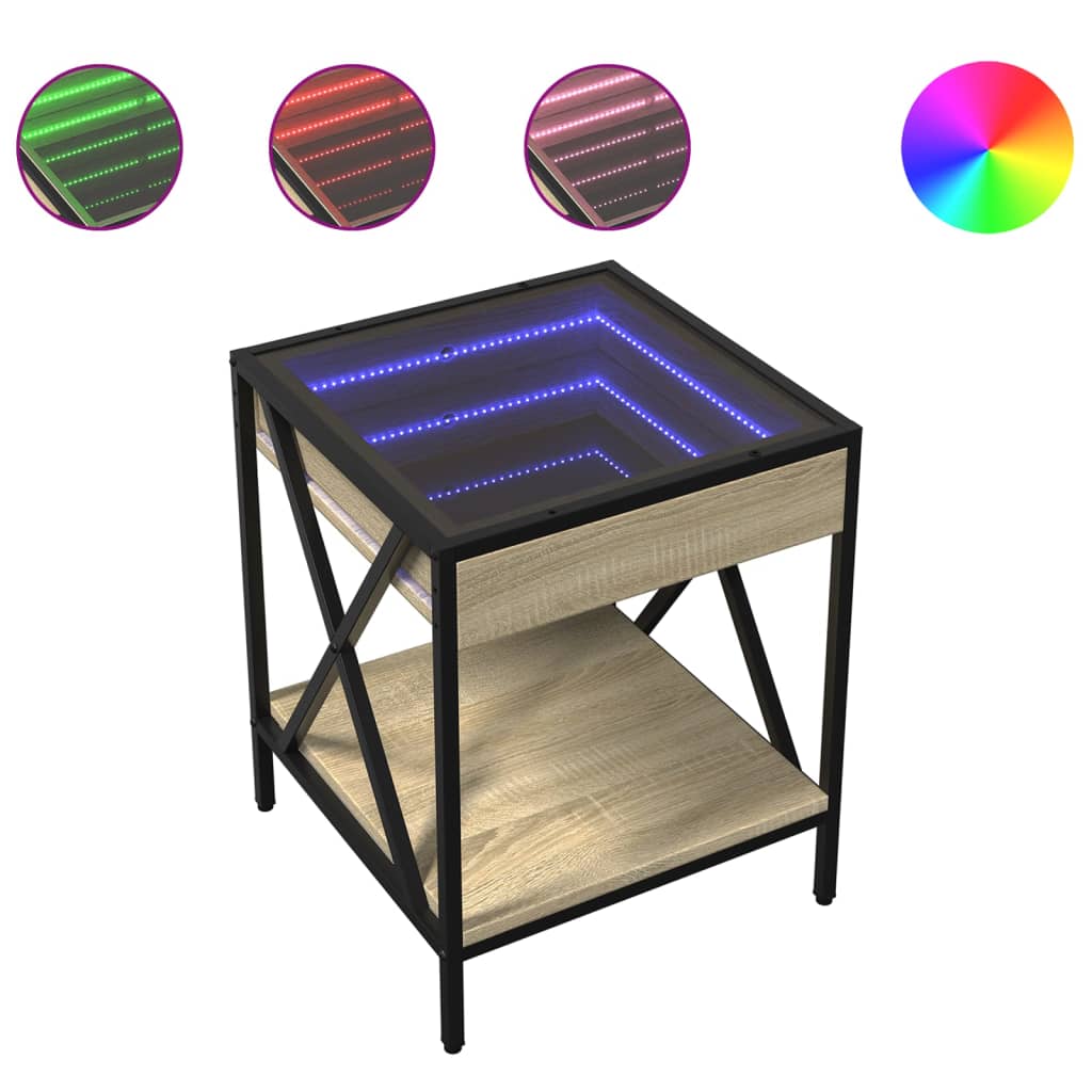 Coffee Table with Infinity LED Sonoma Oak 40x40x49 cm