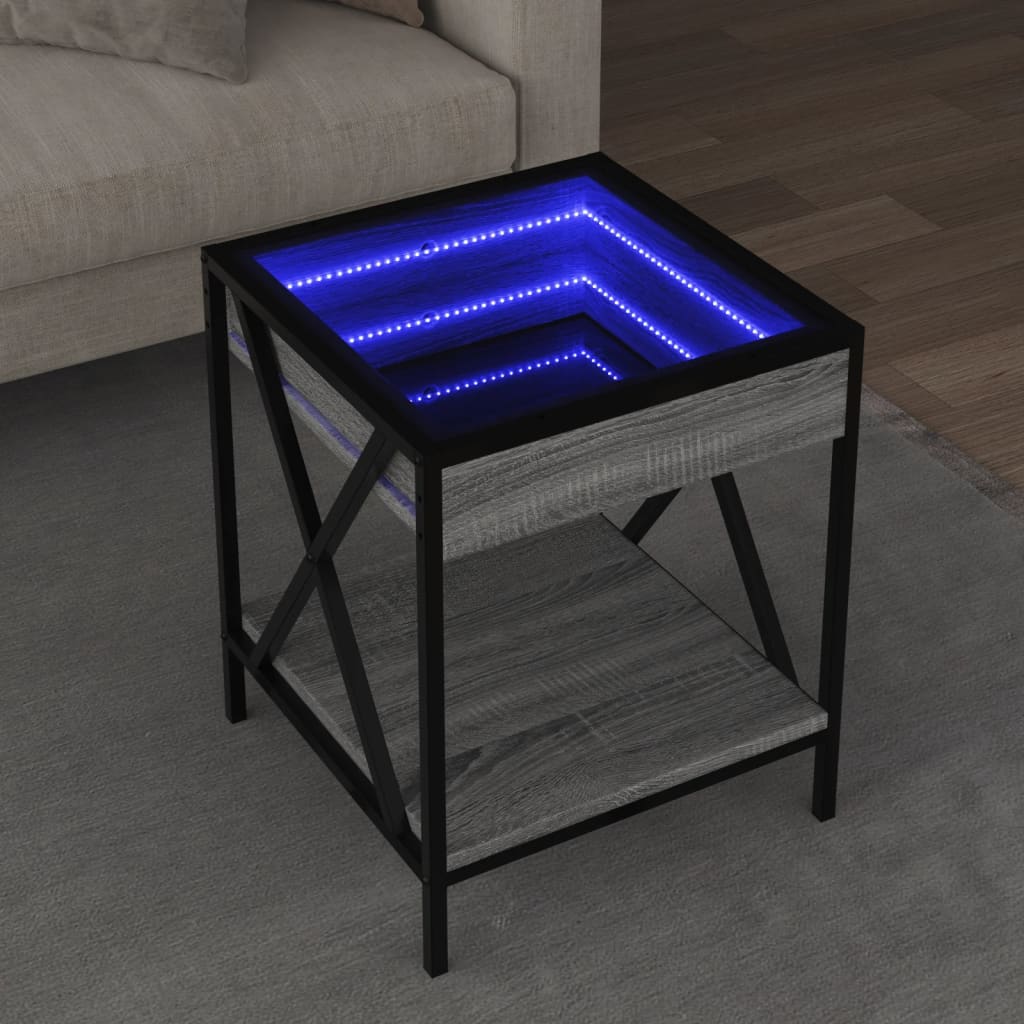 Coffee Table with Infinity LED Grey Sonoma 40x40x49 cm