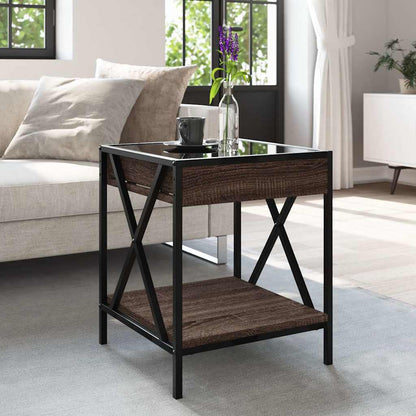 Coffee Table with Infinity LED Brown Oak 40x40x49 cm