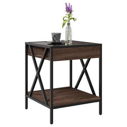 Coffee Table with Infinity LED Brown Oak 40x40x49 cm