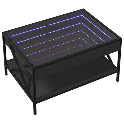Coffee Table with Infinity LED Black 70x50x38 cm