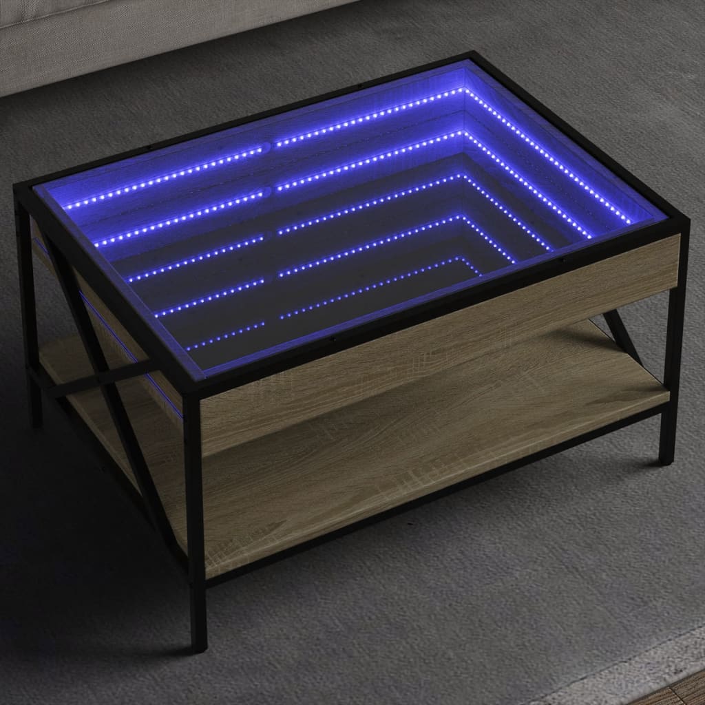 Coffee Table with Infinity LED Sonoma Oak 70x50x38 cm