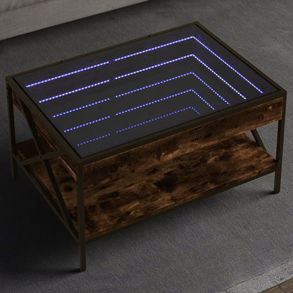 Coffee Table with Infinity LED Smoked Oak 70x50x38 cm