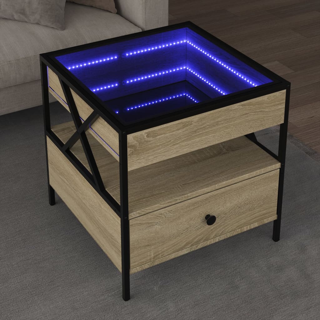 Coffee Table with Infinity LED Sonoma Oak 50x50x51 cm