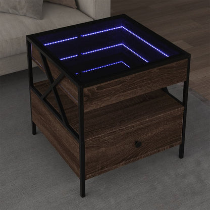 Coffee Table with Infinity LED Brown Oak 50x50x51 cm