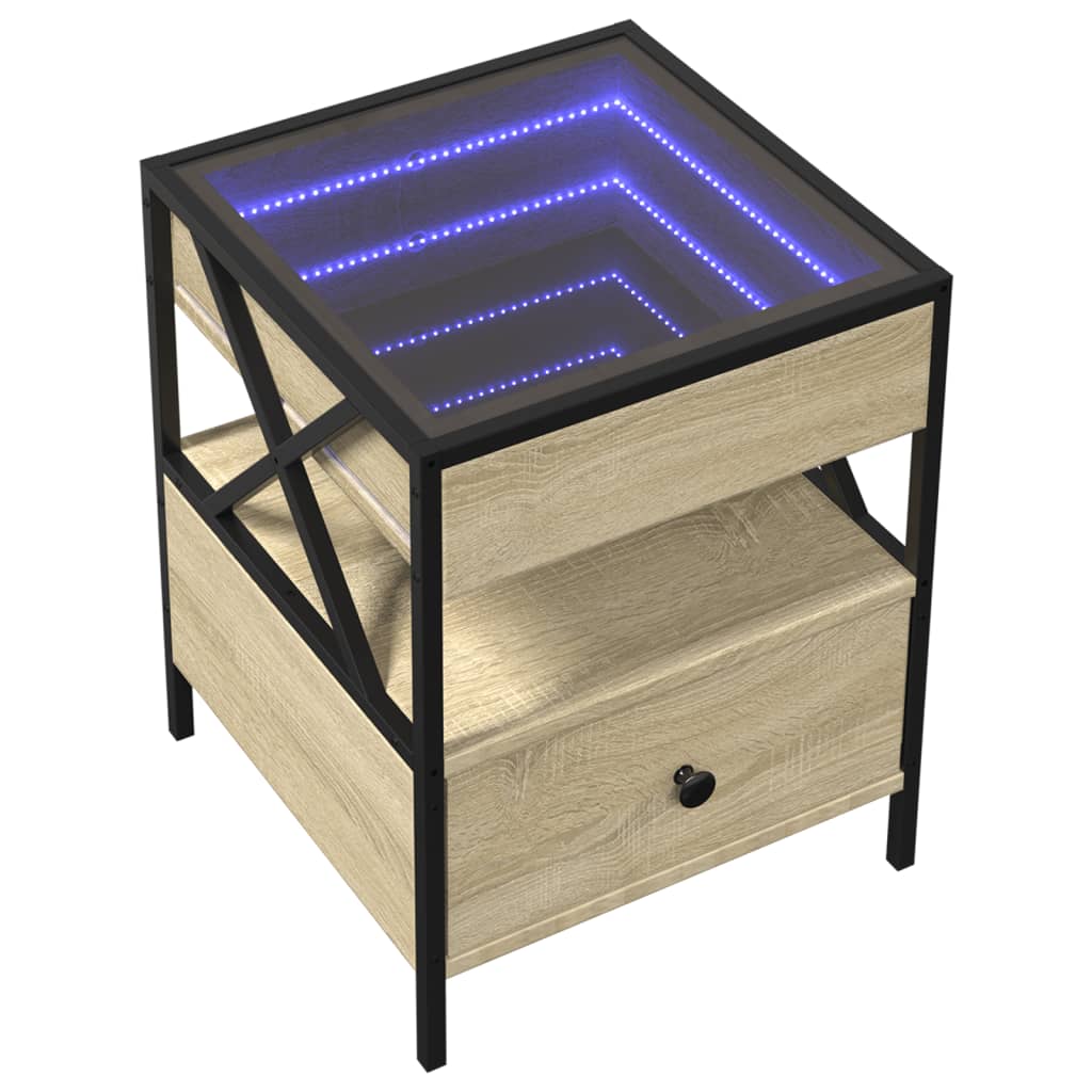 Coffee Table with Infinity LED Sonoma Oak 40x40x51 cm