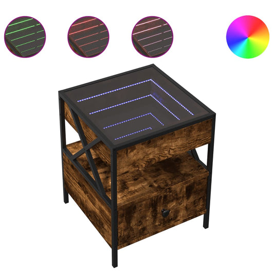 Coffee Table with Infinity LED Smoked Oak 40x40x51 cm