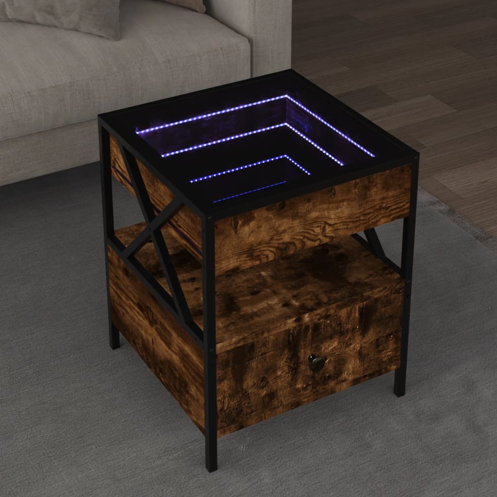 Coffee Table with Infinity LED Smoked Oak 40x40x51 cm