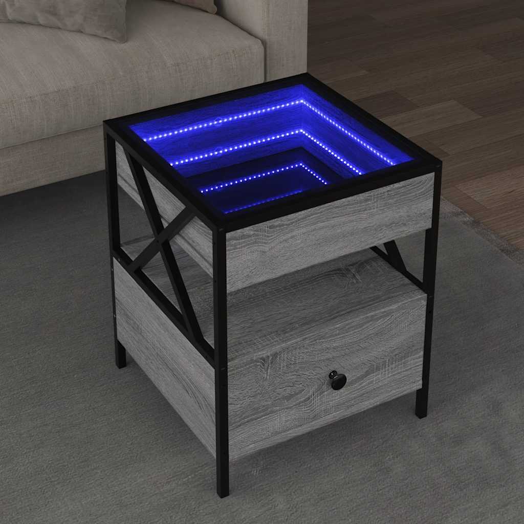 Coffee Table with Infinity LED Grey Sonoma 40x40x51 cm