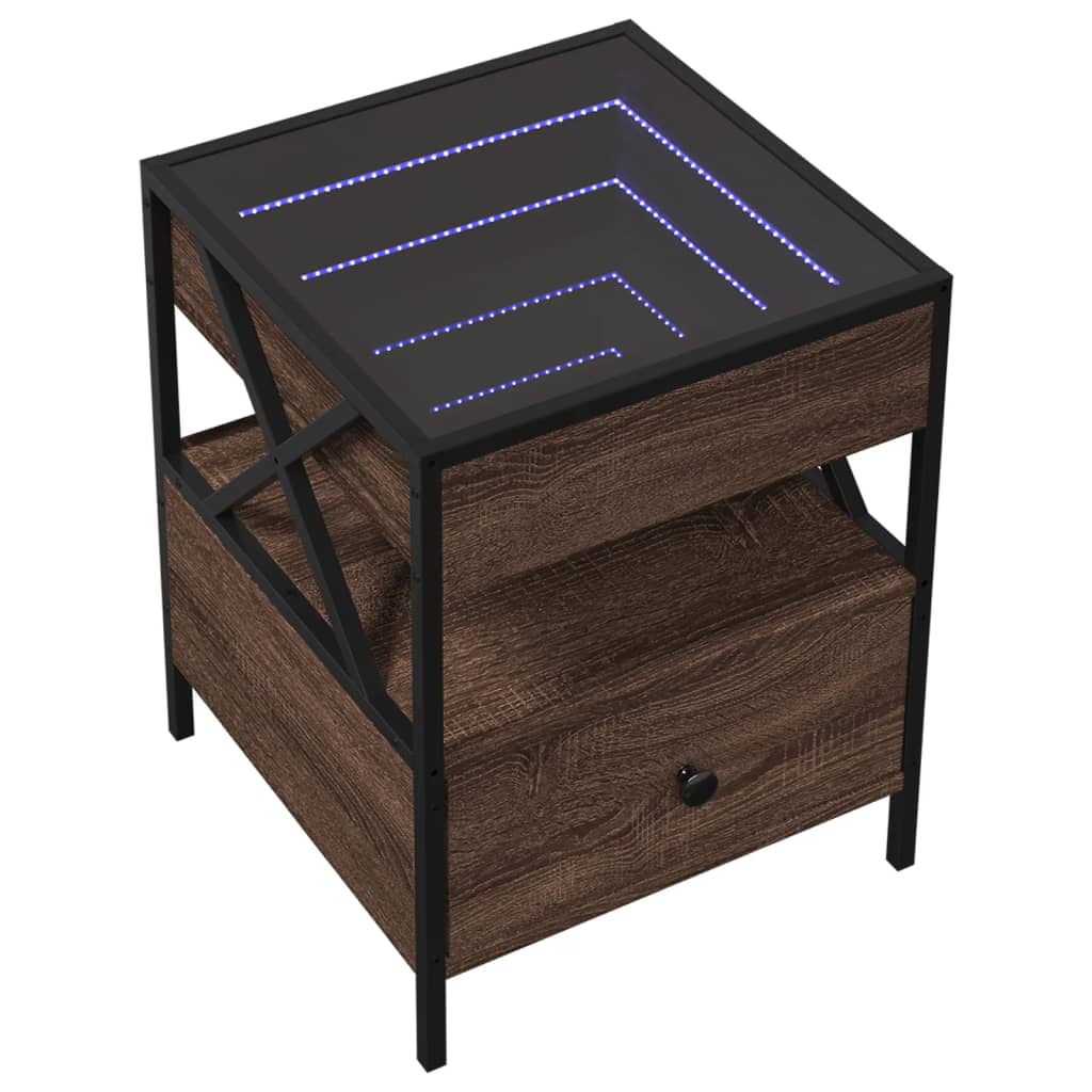 Coffee Table with Infinity LED Brown Oak 40x40x51 cm