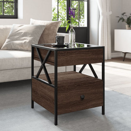 Coffee Table with Infinity LED Brown Oak 40x40x51 cm