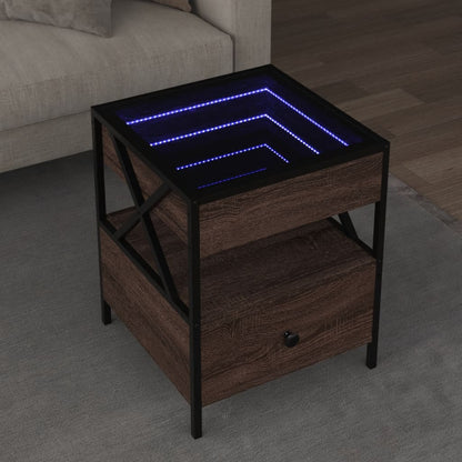 Coffee Table with Infinity LED Brown Oak 40x40x51 cm