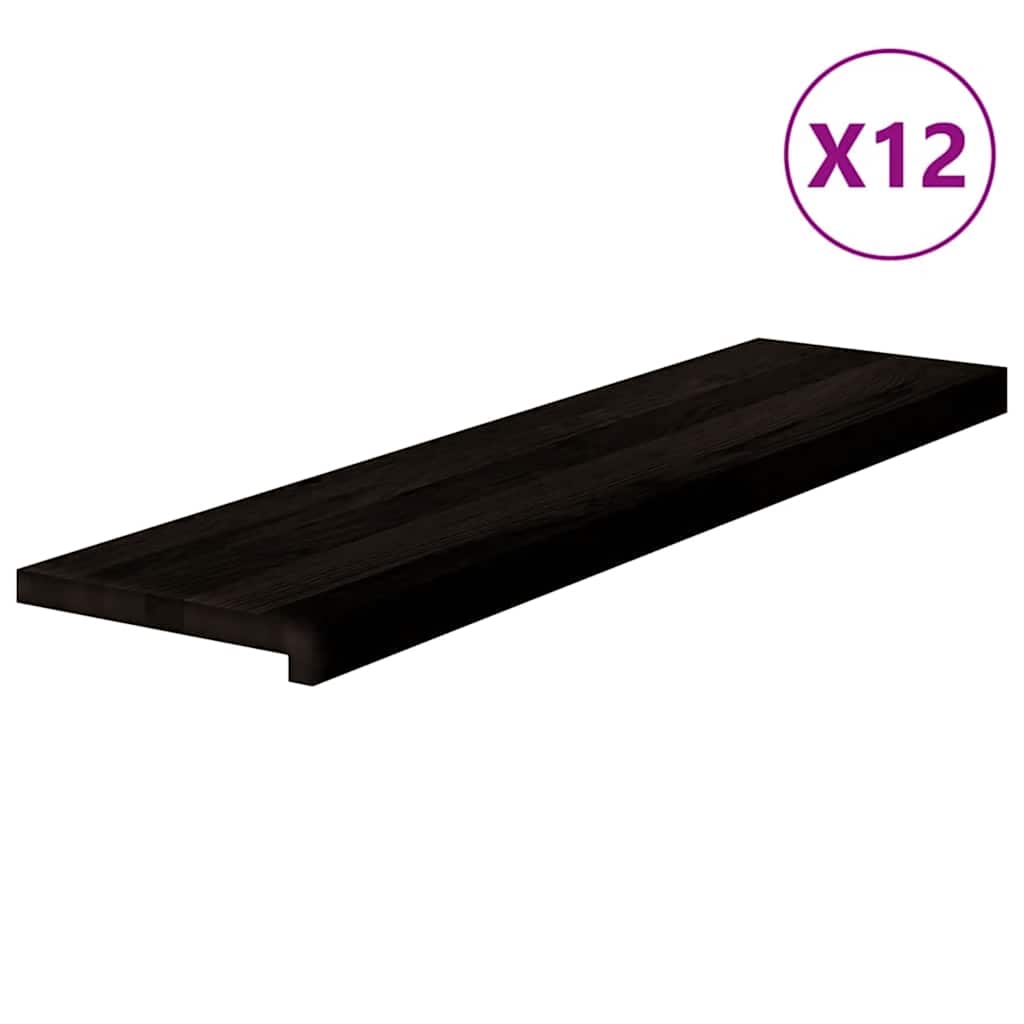 Stair Treads 12 pcs Brown Black 100x25x2 cm Solid Wood Oak