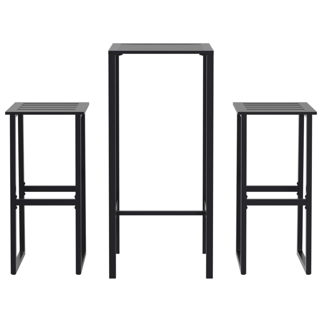 3 Piece Garden Bar Set Black Powder-coated Steel