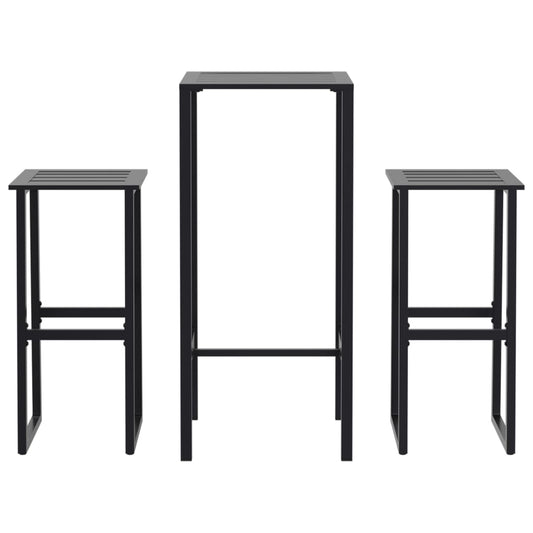 3 Piece Garden Bar Set Black Powder-coated Steel