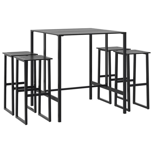 5 Piece Garden Bar Set Black Powder-coated Steel