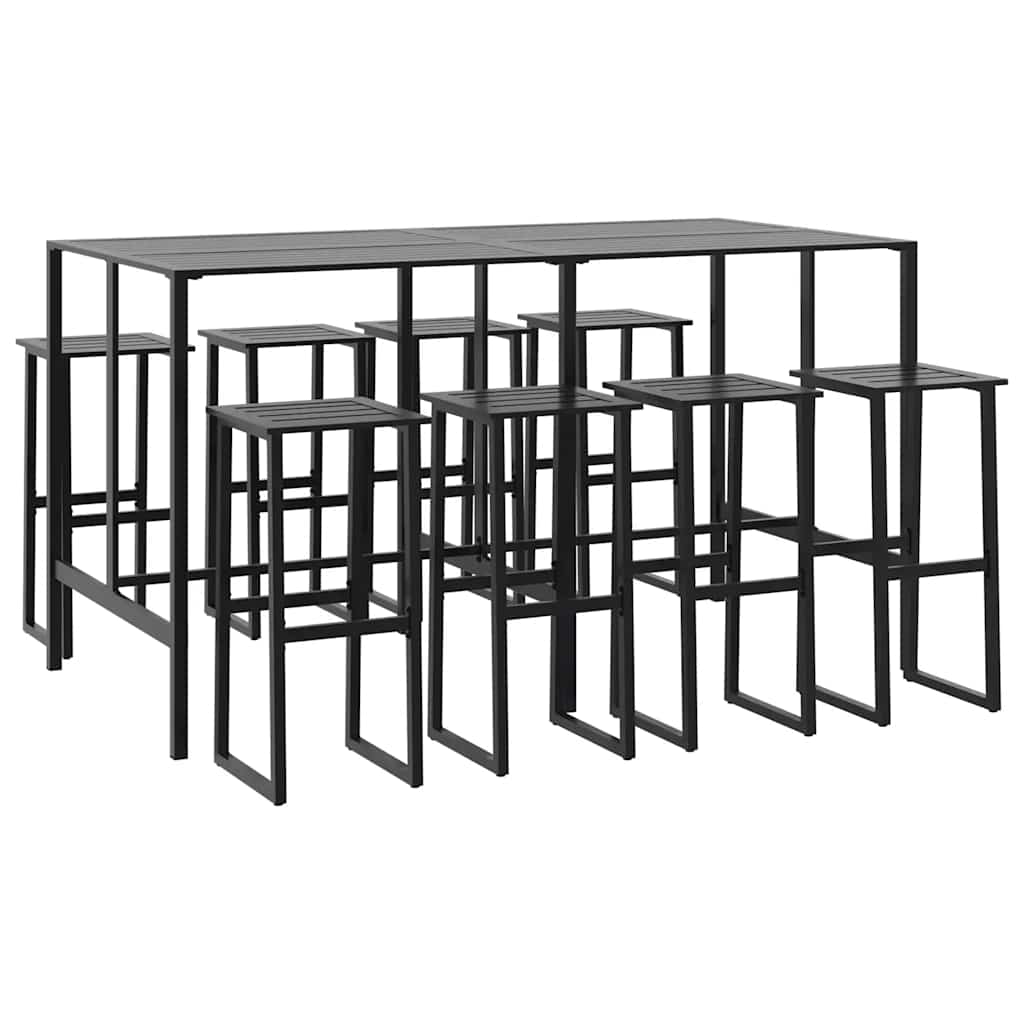 9 Piece Garden Bar Set Black Powder-coated Steel