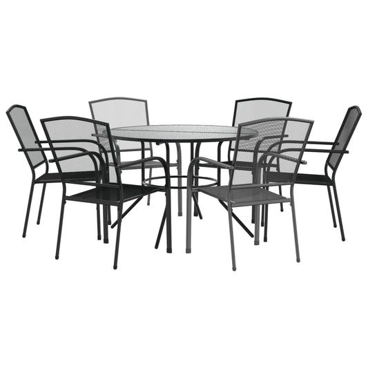 Stackable Garden Chair Set 7 pcs Anthracite Powder-coated Steel