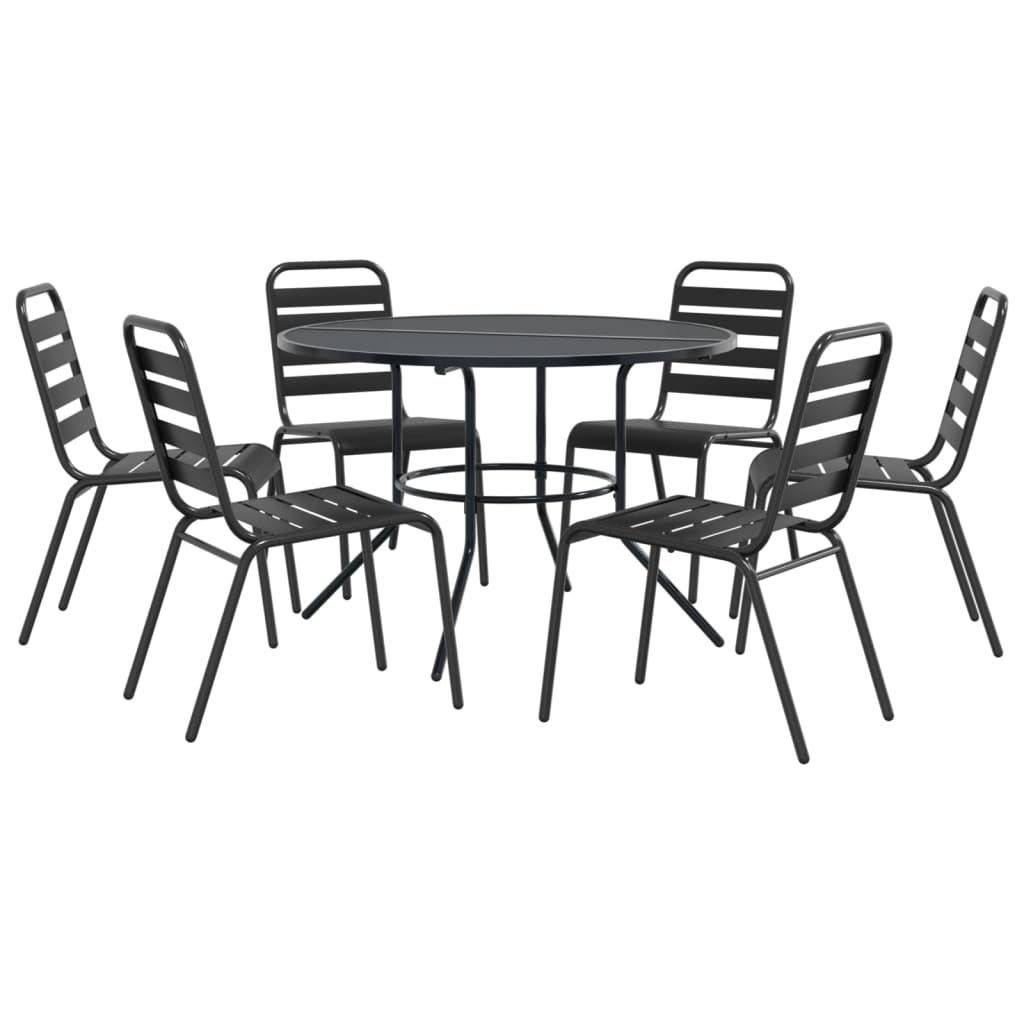 Stackable Garden Chair Set 7 pcs Anthracite Powder-coated Steel
