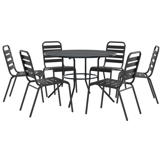 Stackable Garden Chair Set 7 pcs Anthracite Powder-coated Steel