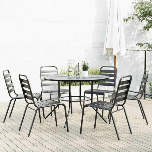 Stackable Garden Chair Set 7 pcs Anthracite Powder-coated Steel