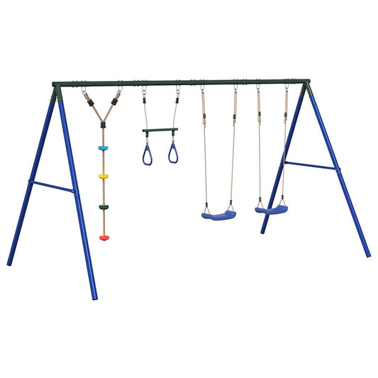 Outdoor Swing Set with Swings, Trapeze, Disc Swing