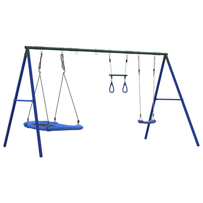 Outdoor Swing Set with Swing, Trapeze, Nest Swing
