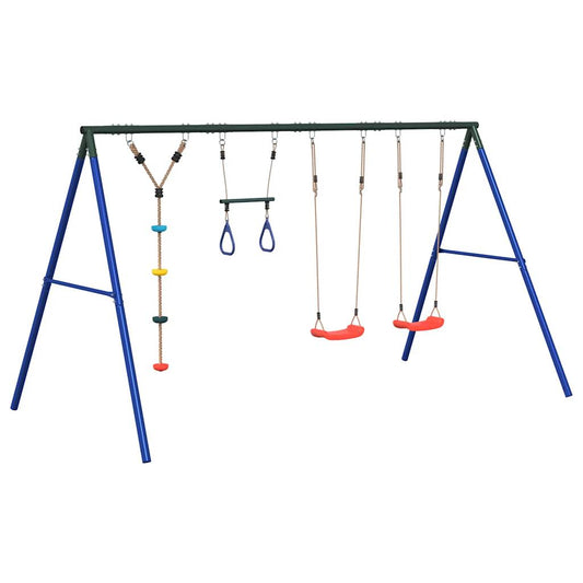Outdoor Swing Set with Swings, Trapeze, Disc Swing