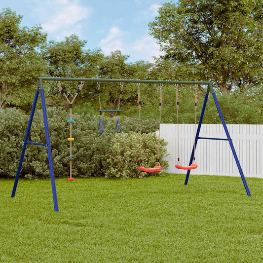 Outdoor Swing Set with Swings, Trapeze, Disc Swing