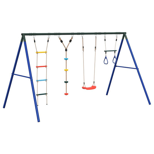 Outdoor Swing Set with Swing, Trapeze, Ladder, Disc Swing