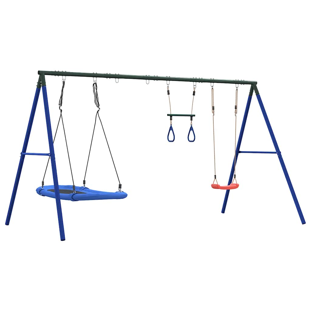 Outdoor Swing Set with Swing, Trapeze, Nest Swing