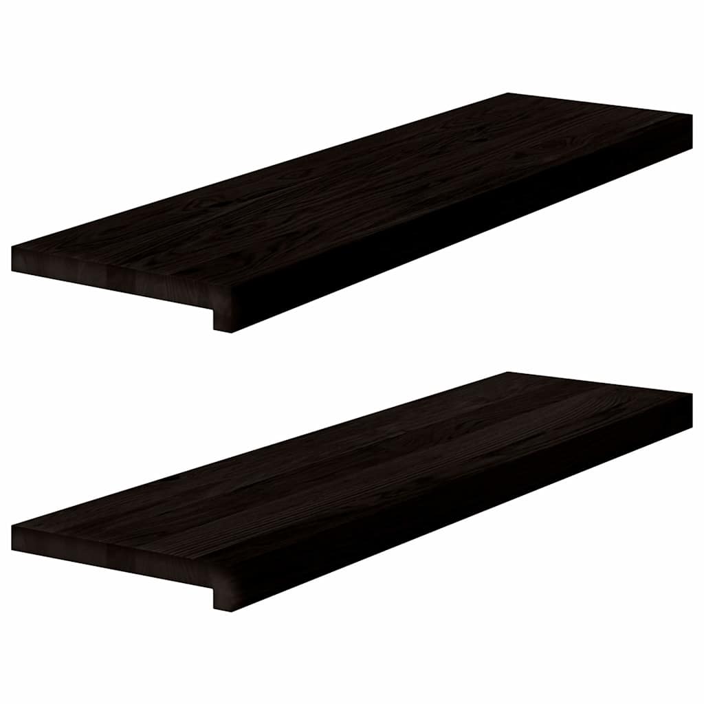 Stair Treads 2 pcs Dark Brown 90x30x2 cm Solid Wood Oak
