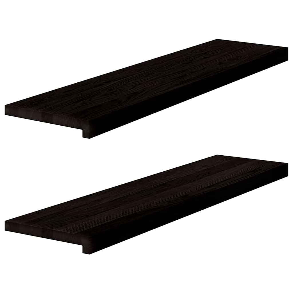 Stair Treads 2 pcs Brown Black 100x30x2 cm Solid Wood Oak