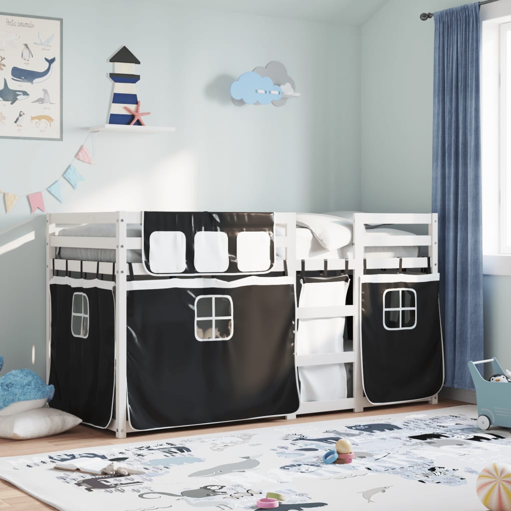 Bunk Bed without Mattress White&Black 90x200 cm Solid Wood Pine