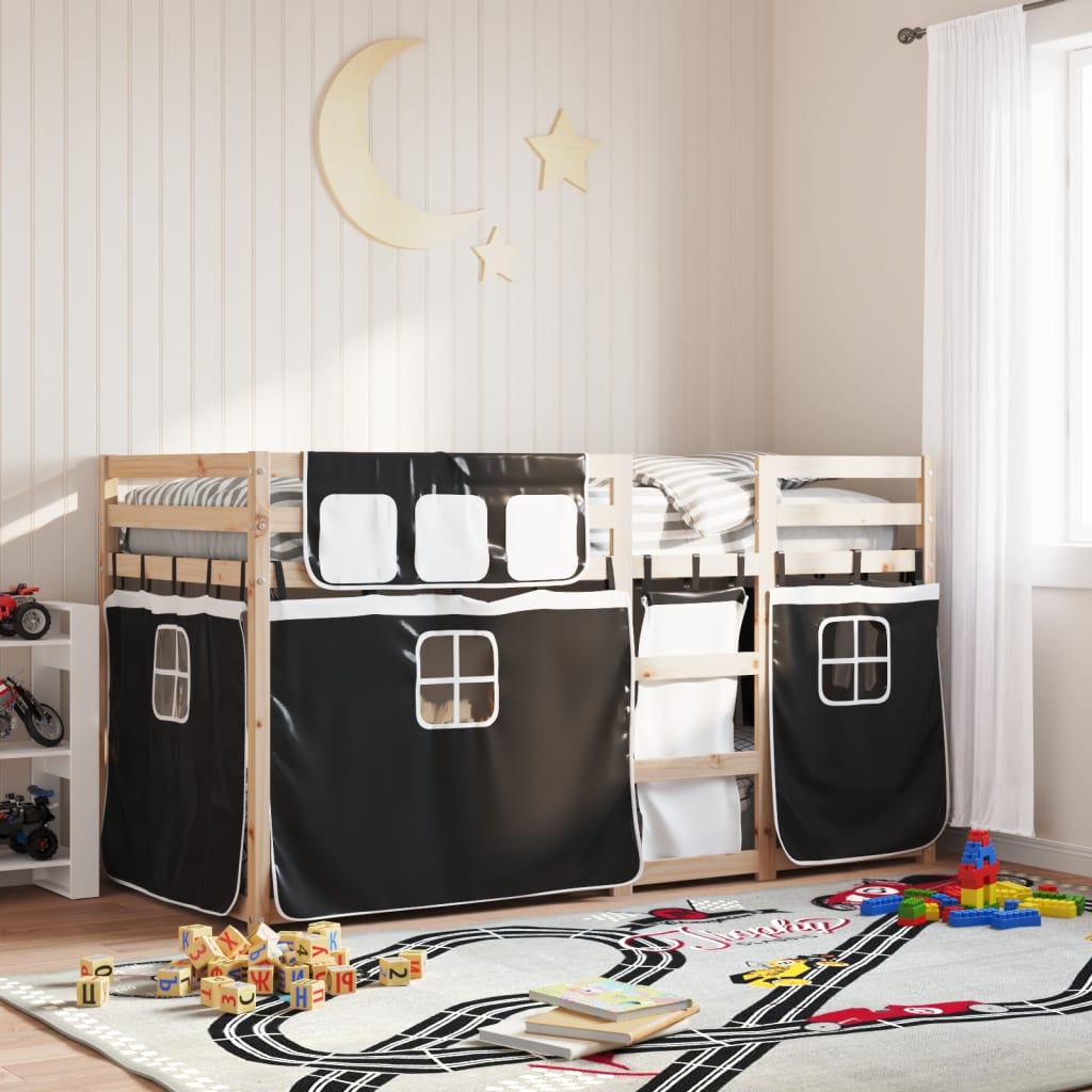 Bunk Bed without Mattress White&Black 90x200 cm Solid Wood Pine