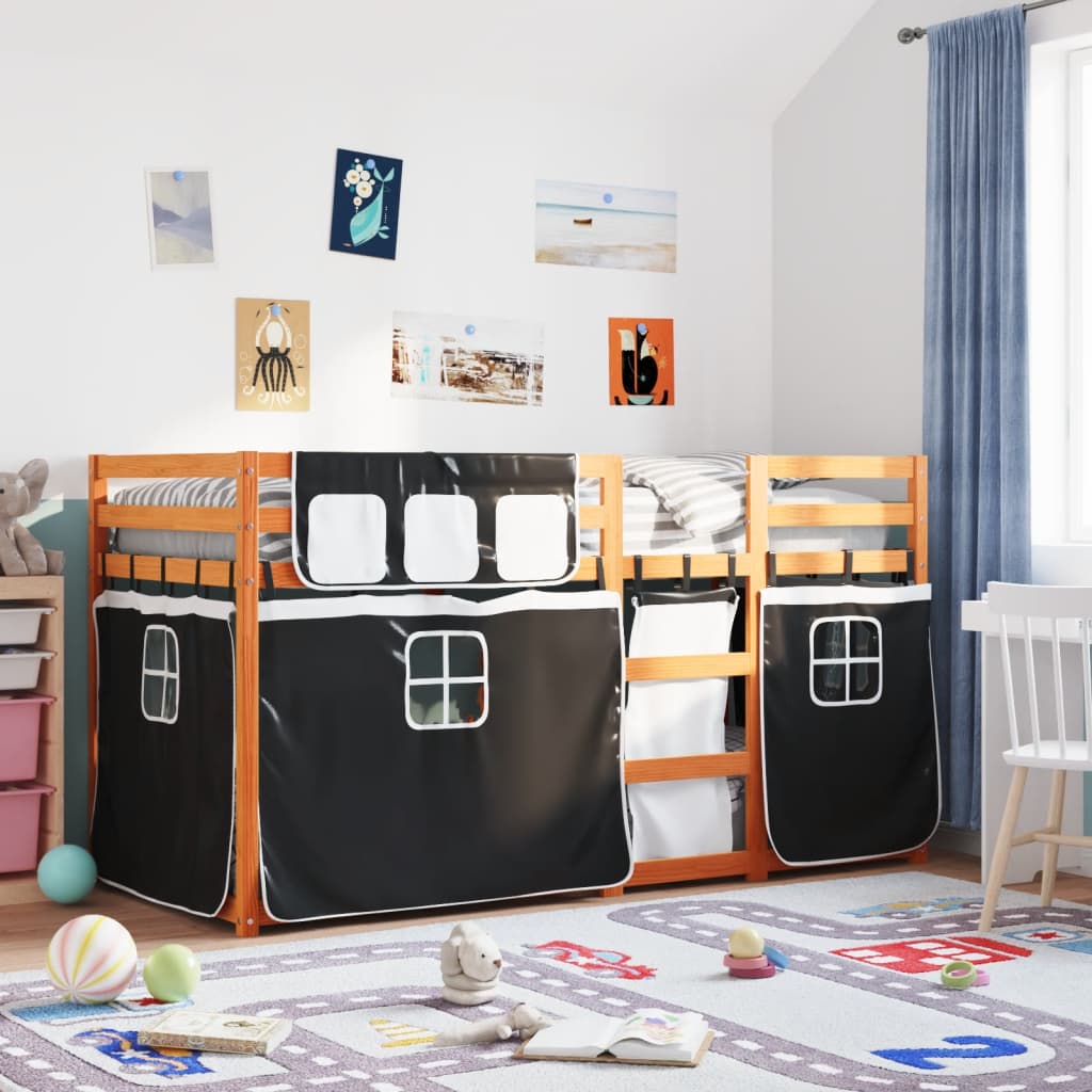 Bunk Bed without Mattress White&Black 90x200 cm Solid Wood Pine