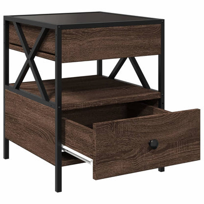 Bedside Table with Infinity LED Brown Oak 40x40x51 cm