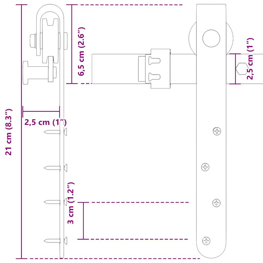  Sliding Cabinet Door Kit 183 cm Carbon Steel
