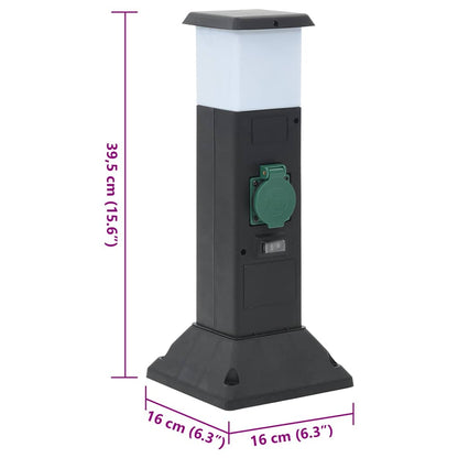Outdoor Socket Column with Lamp and Spike 2-Way 16x16x39.5 cm