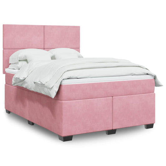 Box Spring Bed with Mattress Pink 140x190 cm Velvet