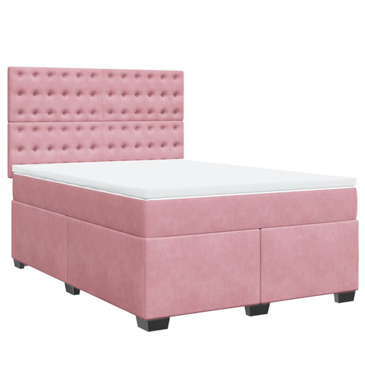 Box Spring Bed with Mattress Pink 140x190 cm Velvet