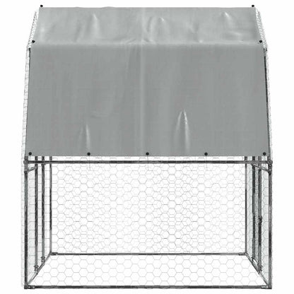 Chicken Cage with Roof and Door Silver Galvanised Steel