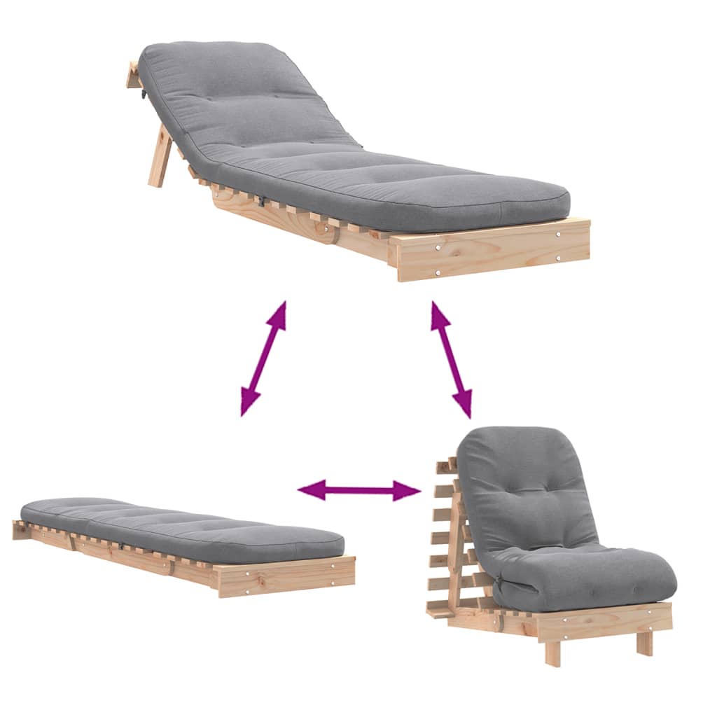 Futon Sofa Bed with Mattress 60x206x11 cm Solid Wood Pine