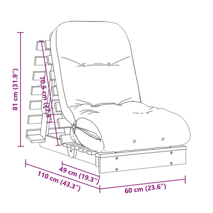 Futon Sofa Bed with Mattress 60x206x11 cm made of Solid Wood Douglas, featuring adjustable backrest for comfort, perfect for living room, bedroom, or guest room.